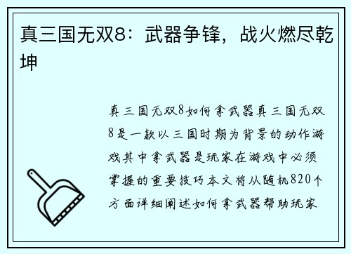 真三国无双8：武器争锋，战火燃尽乾坤